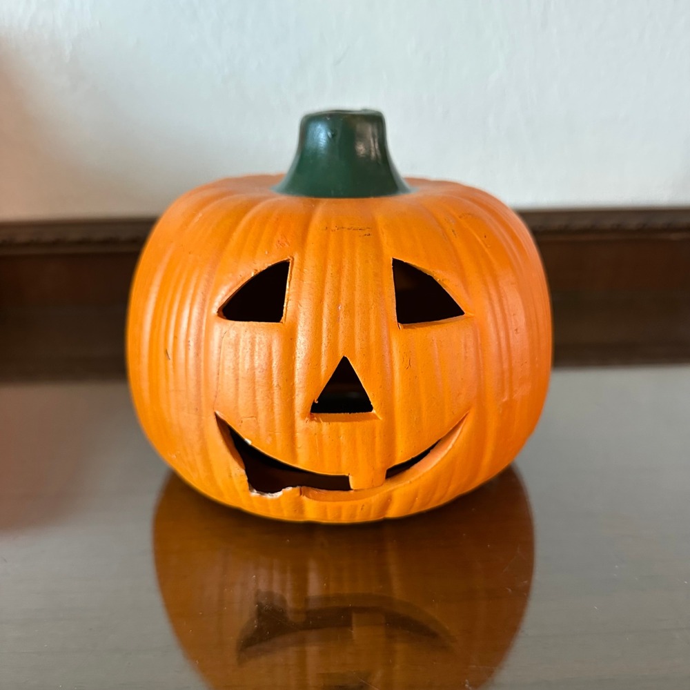 Vintage Kmart Halloween Jack-O-Lantern Pumpkin Ceramic Luminary Decor 6 Inch
